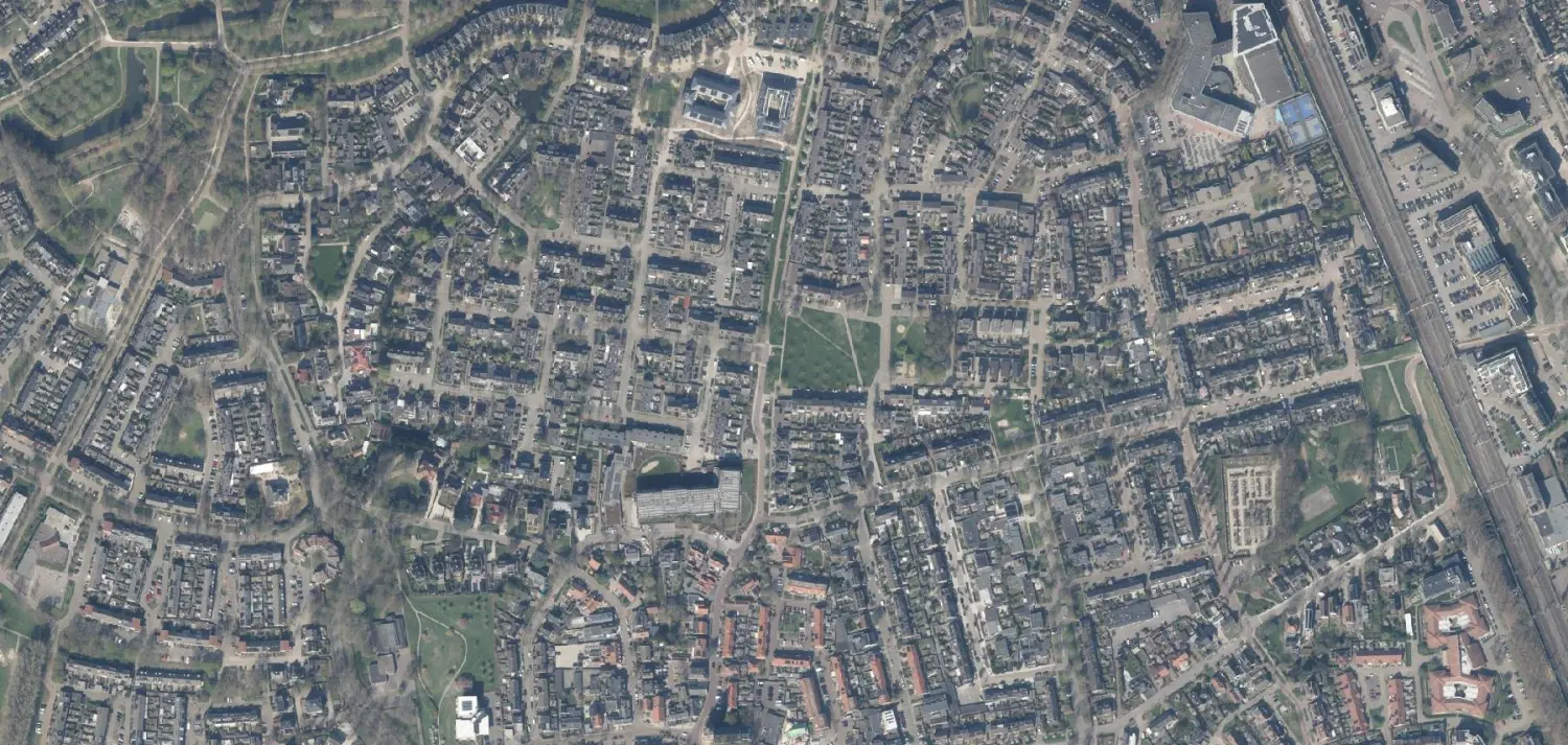 Luchtfoto van Houten, de ringstructuur met de groene wiggen, werkgebied van Brouwers Elektrotechniek